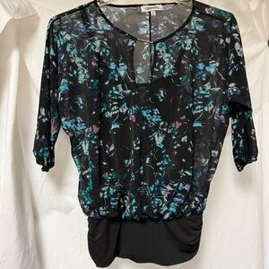 Jennifer Lopez XS Pullover Floral Black Sheer Over Cami Women's Top❤️